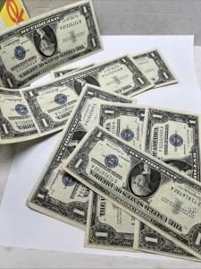 Set of 8 Vintage 1957 Blue Seal $1 Silver Certificates