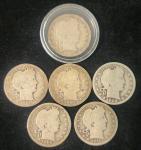 Set of Six Early Barber Quarters