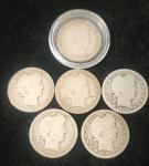 Set of Six Early Barber Quarters