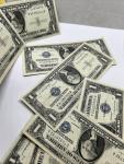 Set of 8 Vintage 1957 Blue Seal $1 Silver Certificates