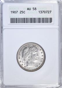 1907 Barber Quarter - Sharp AU/BU ANACS 58