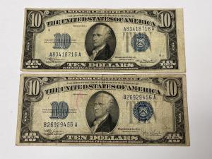 1934 A & C $10 Silver Certificate Notes