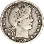 1907-P Barber Silver Quarter Coin