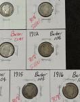 Ten Barber Dimes 90% Silver Circulated 1899-1916