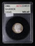 1901 Barber Dime Uncirculated Coin with Toning