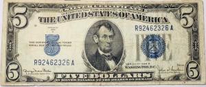 1934 D $5 Blue Seal Silver Certificate Note