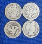 Four Barber Quarters 90% Silver in Felt Bag