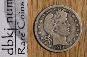 1914 D Liberty Head Barber Silver Quarter 25¢