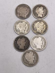 Lot of 7 Barber Dimes – P-D-S Mints