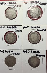 Set of 6 Barber Quarters - Mixed Dates
