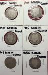 Set of 6 Barber Quarters - Mixed Dates