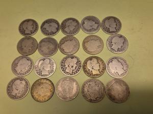 20 Silver Barber Quarters - 19 Barbers & 1 Seated