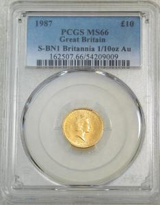 1987 Gold Britannia 1/10oz £10 PCGS MS66