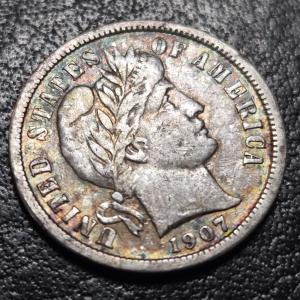 1907 Barber Dime with Stunning Toning