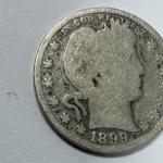 1899 Barber Quarter 90% Silver Coin - Philadelphia