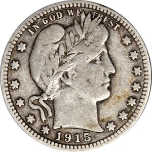 1915-P Barber Quarter Coin