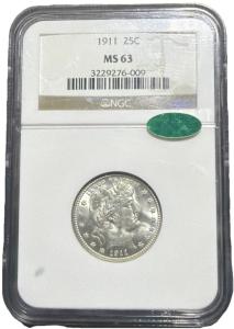 1911 Barber Quarter - NGC MS63 CAC Grade
