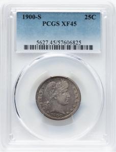 1900-S Barber Quarter PCGS XF-45 Grade
