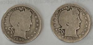 1899 & 1905 Barber Quarters 90% Silver Set