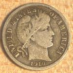 1910 Barber Liberty Dime 10c - Silver Coin