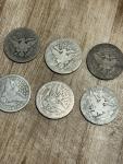 Set of 6 Vintage Barber Silver Quarters 1898-1909