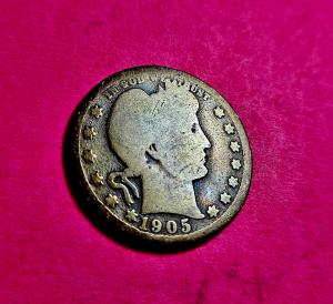 1905 Barber Silver 25c Quarter Coin