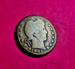 1905 Barber Silver 25c Quarter Coin