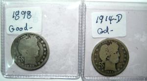 1898 & 1914-D Barber Quarters Set for Collectors