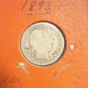 1893-P Barber Quarter Coin 25 Cents