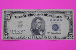 1953 $5 Blue Seal Silver Certificate Bill