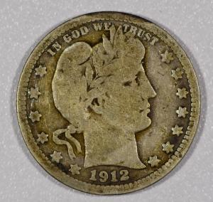 1912-P Liberty Head Barber Quarter Dollar Coin