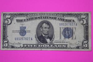 1934 D $5 Silver Certificate Blue Seal Note