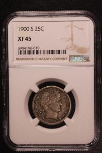 1900 S Barber Quarter | NGC XF 45 Grade