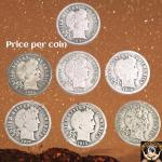 Barber Dimes 1892-1916, 90% Silver, Price Each