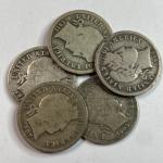 Set of 5 Silver Barber Dimes - 90% Silver