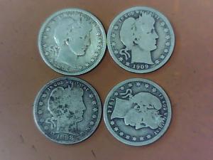 Set of 4 Barber Silver Quarters (90%)