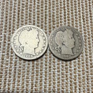 Barber Quarter Silver Coins Lot - 1903 & 1908