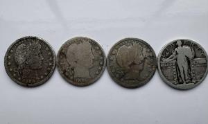 Barber & Walking Liberty Silver Quarters Set of 4