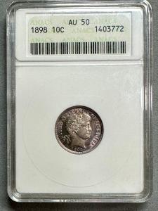 1898 Barber Dime ANACS Graded AU50