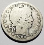 1908-D Silver Barber Quarter Coin