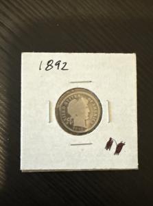 1892 Barber Dime - 90% Silver, Full Date