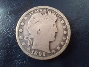 1892 Silver Barber Quarter - First Year Release