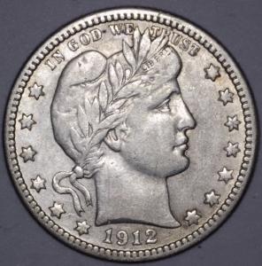 1912 S Barber Silver Quarter