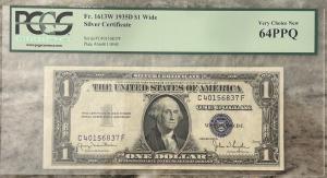 1935D $1 Blue Silver Certificate PCGS 64 PPQ