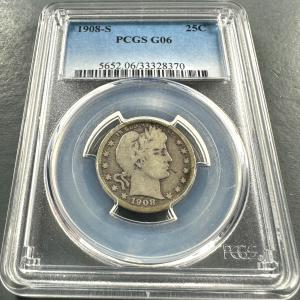 1908-S Barber Quarter 25C, PCGS G06