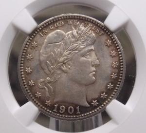 1901 "P" Barber Silver Quarter NGC MS63