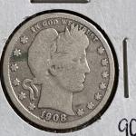 1908 O Barber Silver Quarter - Great Detail