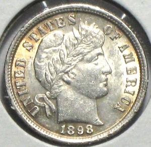 1898 Barber Dime 90% Silver Coin – Beautifully Toned