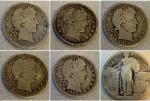 Lot of 6 Antique 90% Silver Barber Quarters