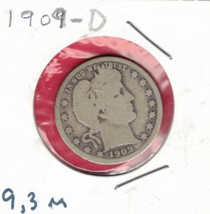 1909-D Denver Silver Barber Quarter 25 Cents